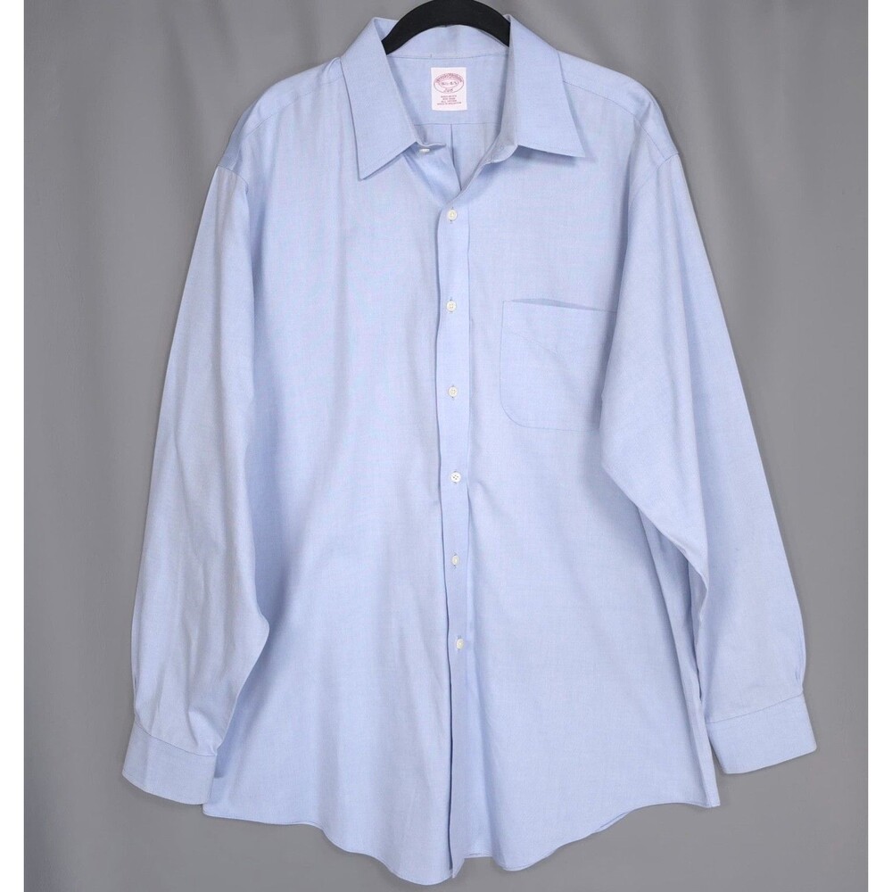 BROOKS BROTHERS Light Blue Oxford Dress Shirt Long Sleeve Cotton‎ Usa 16.5 32